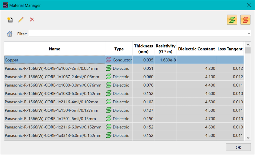 Configuration Editor: Material Manager